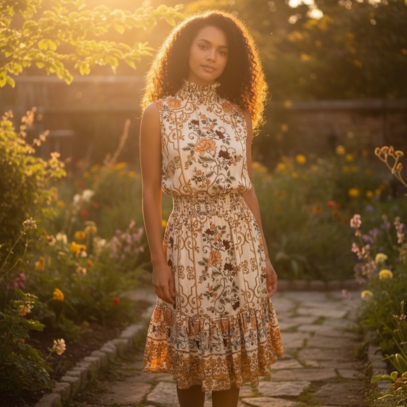 Nanette Lepore Dresses & Skirts - Whimsical Nanette Lepore Floral Smoked Sleeveless Mock Neck Dress